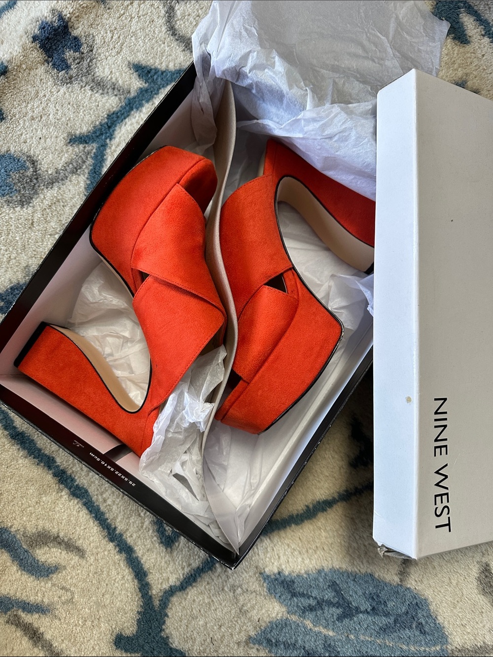 Nine West Bright Orange Suede Platform Sandals